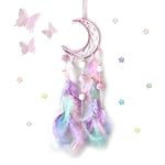 Pink Moon Dream Catcher Wall Decor for Teen Girls, Handmade Baby Dreamcatcher, Wall Hanging Decor for Nursery Bedroom, Boys Girls Gift Set with 3D Butterfly and Stars