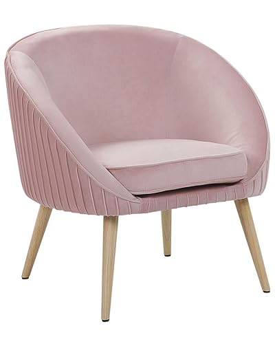 Beliani Chaise Fauteuil Design Tapissé en Velours Rose avec Pieds Obliques en Bois Idéal pour pour Salon Glamour Vintage et Rétro
