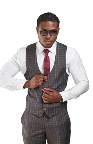 AZAR MAN Slim Fit Round Neck Windowpane Men's Dress Vest 350712