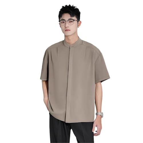 T-shirt homme manches courtes haut décontracté col mao soie