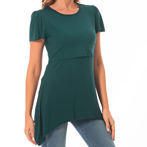 Ddluyy Women’s Nursing Top Ruffle Short Sleeve Scoop Neck Nursing Shirt Breastfeeding Shirt Pregnancy Clothes,Green,Xl #TOP2