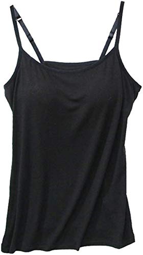 ausuky Camisole pour femme à bretelles réglables avec soutien-gorge intégré sans manches, couleur pure, Noir , L