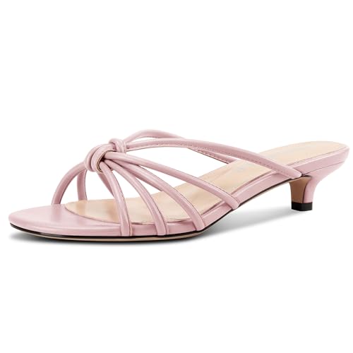 Image of TNYNFBEB Womens Sandals Mules Low Kitten Heel Open Toe Shoes Slip-on Slingback Prom Party Dress Summer 1.4 Inches Heels