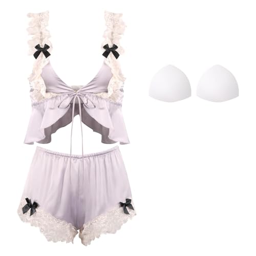mini kitty Conjunto de Pijama Sexy de satén de Seda para Mujer (FR/ES, Letras, Talla única, Regular, Regular, Estilo A)