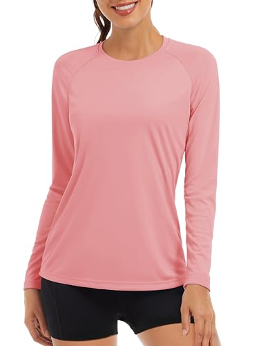 TACVASEN UV-Schutz Shirt Langarm Damen Sonnenschutz Sommer Gym Tops Bade Outdoor Angel UV Sun Protection Shirt (M, Rosa)(M,Rosa)