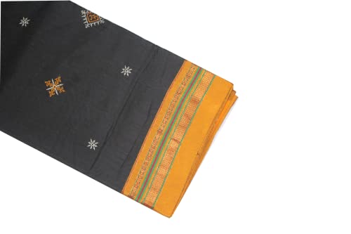 Image of Women Ilkal Cotton Blended Silk Kasuti Embroidery Saree with Traditional Stripe Pallu Unstitched Blouse Pattu
