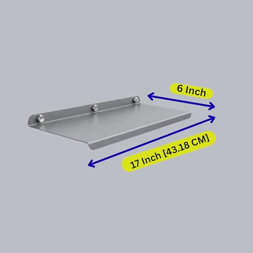 Image of 17 Inch Set 4 Grey Wall Shelf - Metal Floating Shelf for Wall, Wall Mounted Shelves, Modern Wall Shelf for Bedroom & Living Room Storage, Minimalist Wall Mount Shelf (43.18 CM Long X 17 CM deep)