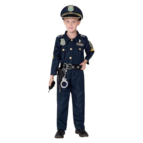 Générique Déguisement De Policier Pour Enfants - Déguisement De Policier Pour Garçons - Ensemble Uniforme De Policier Avec Accessoires - Chemise, Pantalon, Chapeau, Ceinture, Sifflet