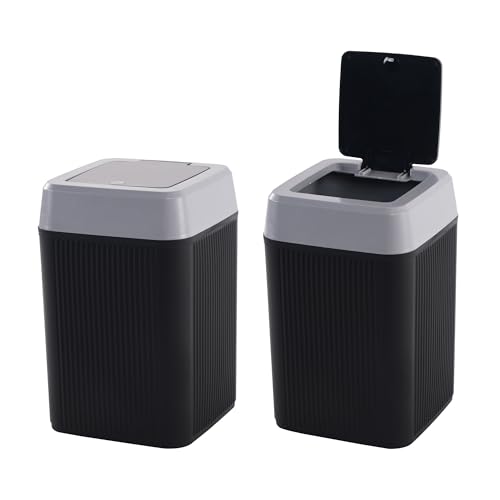 Image of Kuber Industries 2 Pcs Waste Basket for Kitchen 10 Ltr Dustbin with One Touch Press Open Lid | Office and Bathroom Dustbin Garbage Trash Can Bin | Portable Dust Bins for Home | Orbit | Black