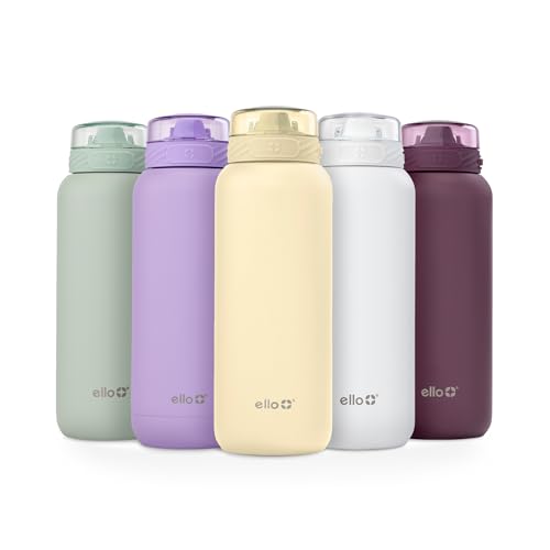 Image of Ello Cooper 22oz Stainless Steel Water Bottle Vacuum Insulated with Straw and Carry Handle, Leak Proof Locking Lid with Soft Silicone Spout, Dishwasher Safe, Butter Yellow