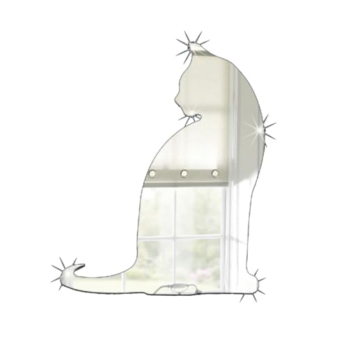 Gadpiparty Autocollant Mural Miroir Chat Déco Maison Argenté Étanche Pour Chambre Salon Bureau