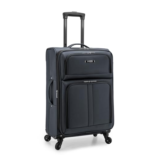 Image of U.S. Traveler Anzio Softside Expandable Spinner Luggage, Dark Grey, Checked-Medium 26-Inch