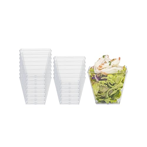 Image of Restaurantware-4 Ounce Mini Kova Cups, 100 Square Small Appetizer Cups - Durable, Disposable, Clear Plastic Parfait Cup, Serve Mousse, Puddings, Or Samples, For Weddings Or Parties