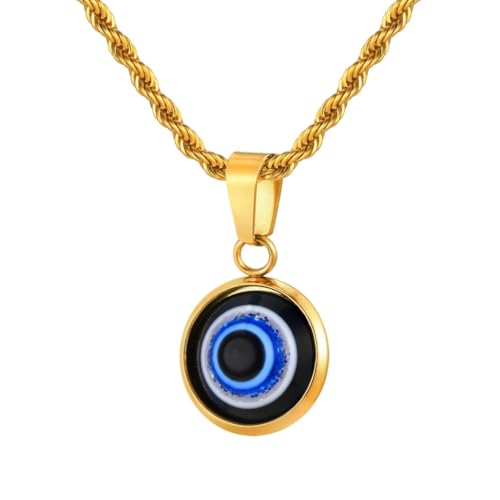 [Rockyu] ネックレス レディース メンズ ステンレス 金属アレルギー対応 イーブルアイ ペンダント ゴールド シルバー ラウンド 魔除け お守り 誕生日 クリスマス プレゼント (ゴールド ロープチェーン)