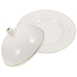 Toyvian Assiette en Céramique Blanche Plat Multifonction avec Couvercle Design Pratique et Finition Polie pour Maison et Hôtel pour Service de Steak et Dessert