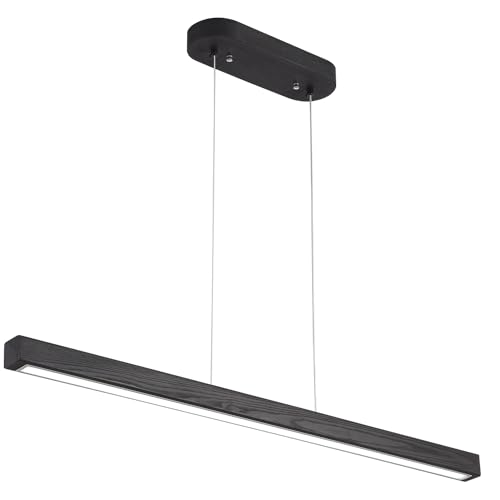 Image of 55 Inch LED Linear Pendant Light Black Wood LED Kitchen Island Lighting Dimmable Ceiling Hanging Chandeliers for Dining Room Living Room Bar Pool Table 36W Modern Farmhouse Fixture Black Wood Finish