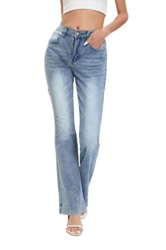 HOBIBEAR Bell Bottom Jeans für Frauen High Waisted Flare Jeans mit klassischer Denimhose mit weitem Bein, Hell, blau, XX-Large Cover