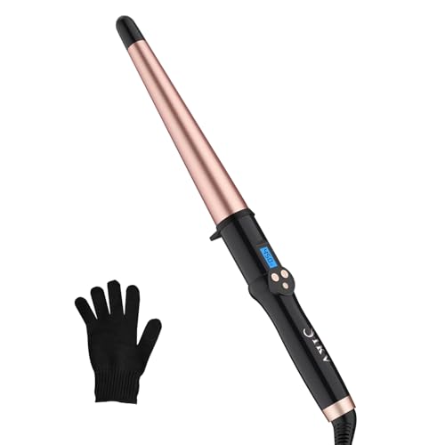 Hair Curling Wand Iron for Long Hair,19-32mm Tapered Curling Wand Dual Voltage,Ceramic Hair Curler with LCD Display, Glove Include