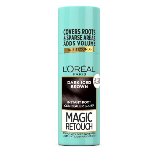 LOréal Paris Dark Iced Brown Magic Retouch Hair Colour Root Concealer Spray (75ml) Instant 100% Grey Coverage & Flawless Blend Quick & Easy Application