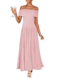 ZESICA Women's Off The Shoulder Maxi Dress 2026 Summer Sleeveless Casual Slim Swing Pleated Formal Party Dresses,Pink,Medium