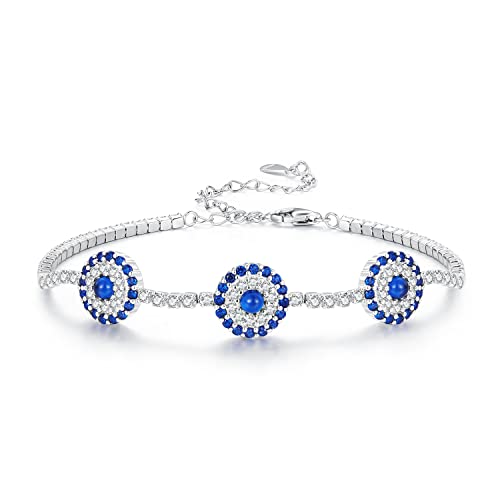 Bracelet en argent sterling avec pierres précieuses et amulette œil
