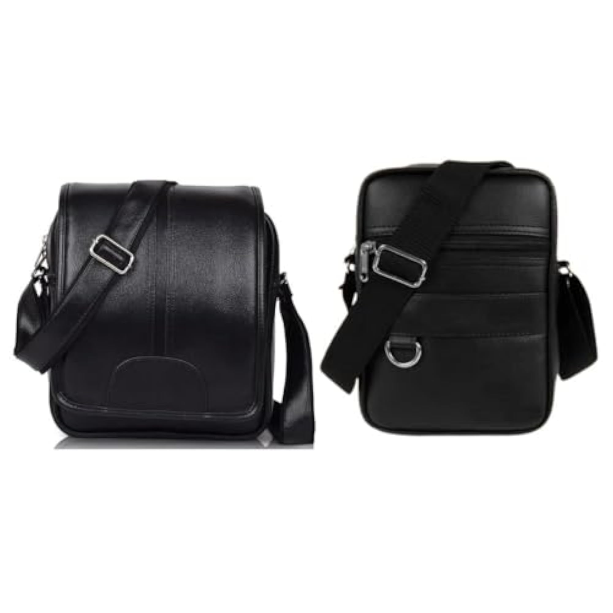Black Leather Crossbody Shoulder Bag for Men & Women