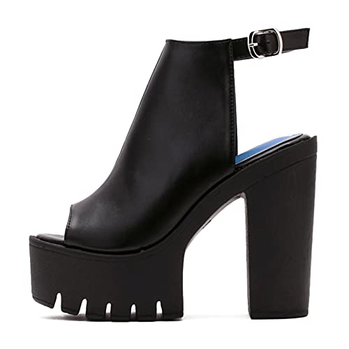 Black Heels for Women Platform Shoes with Block Heel Pumps Adjustable Ankle Strap Closed Toe Mary Janes Shoes Party Nightclub Footwear Gothic Punk Style2