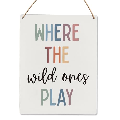 UYIKG Play Room Wall Decor, Playroom Essentials Sign, Neutral Toddler Wall Decor, Toddler Room Play Room Kids Room Wooden Slogan Hanging Sign 8x10 Inch
