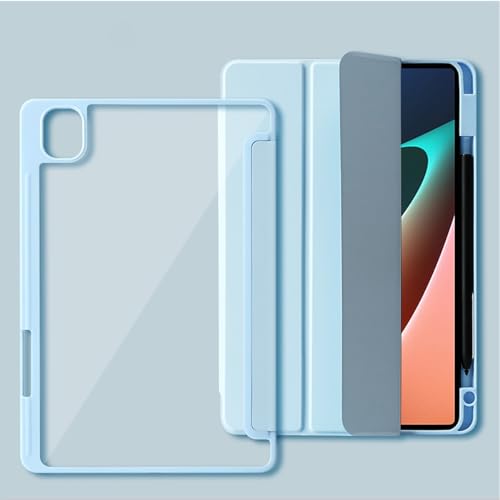 Coque Xiaomi Redmi Pad 10.6 avec porte-stylet antichoc et dos transparent bleu