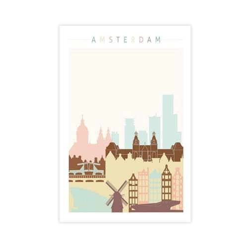 Poster sur toile Amsterdam 60 x 90 cm, l'idée cadeau idéale pour amateurs de voyage