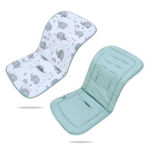 Image of Baby Stroller Cushion,Infant Car Seat Insert-Reversible Universal Breathable and Soft Newborn seat Liner for Stroller,100% Cotton Seat Pad Liner for Newborns-34x78cm,1 Pack(Elephant Green+White)