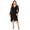 SheIn-Womens-Plus-Elegant-Contrast-Lace-Sleeve-Self-Belted-Wrap-Stretchy-Bodycon-Pencil-Dress SheIn Women's Plus Elegant Contrast Lace Sleeve Self Belted Wrap Stretchy Bodycon Pencil Dress Black X-Large Plus