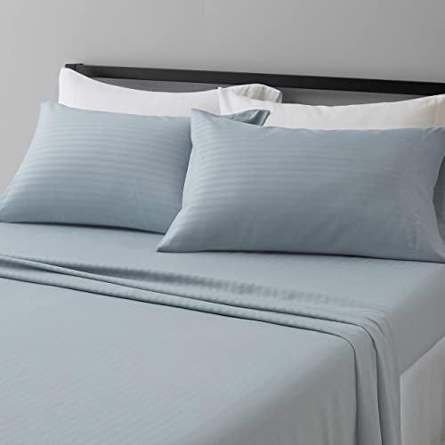 Image of Amazon Basics Soft, Breathable, Wrinkle-Free Brushed Microfiber 4-Piece Bed Sheet Set, Machine Washable, Queen Size, Spa Blue Striped