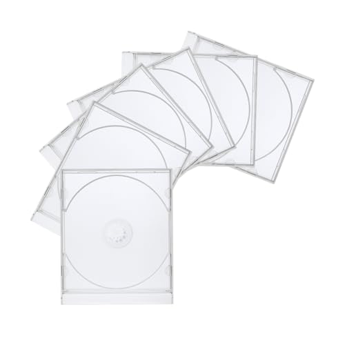 FALVFUN 6PCS Car Standard Single Clear CD Jewel Case, Plastic Discs Storage Jewel Case for Protection Replacement, CD DVD Cover Holder with Assembled Tray, Universal for Vehicles (White)