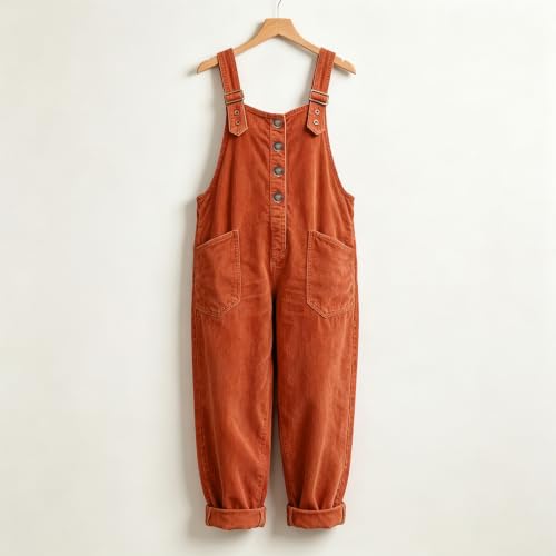 Womens Corduroy Jumpsuits Fall Winter Romper Button Front Wide Leg Overalls | Corduroy Pants With Pockets,Adjustable Strap,Baggy,Sleeveless,Fall Winter Clothes,Y2K - image 2
