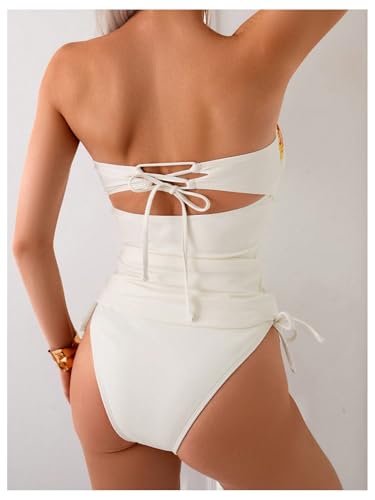 WDIRARA Women's 2 Piece Floral Strapless Tankini Swimsuits High Waisted Thong Bathing Suit2