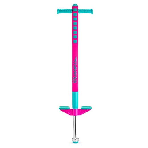 Flybar Limited Edition Foam Maverick Pogo Stick for Boys & Girls | Indoor/Outdoor Toy for Kids Ages 5-9 | Features New 'Rubber' Grip Handles | Non-Slip Foot Pegs for Safety | Pink Teal