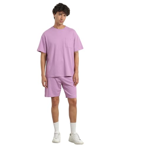 Image of NOBERO Men Cotton Blend Solid Co-ord Sets