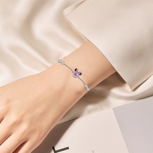 Mouse Bracelet for Teens Women - Sterling Silver Adjustable Bow Bracelet Pink Cubic Zirconia Cute Animal Chain Link Charm Bracelets Adorable Jewelry Gifts for Daughter Granddaughter4