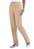 Roamans Women's Plus Size Straight-Leg Soft Knit Pant Pull On Elastic Waist - L, New Khaki