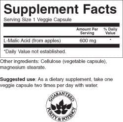 Swanson Malic Acid - Natural Supplement Promoting Cellular Energy Production - Formula to Help Nourish & Energizes Muscles - (100 Veggie Capsules, 600mg Each)