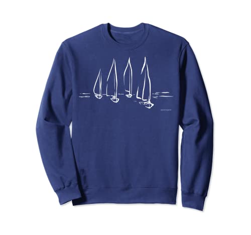 I navigatori a vela sono veri avventurieri. Scelgono di sentire il vento, di mettere le vele, e dirigere il proprio corso. Questo design pulito e minimalista di barche a vela bianche su acqua aperta cattura lo spirito. Design unico con licenza di Sojourners Emporium.