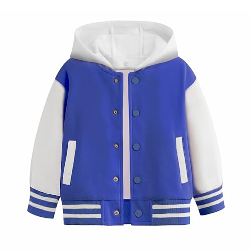 Generisch Niños Chicos Niñas Otoño Primavera Manga Larga Bloque Color Block Béisbol Abrigo con Capucha Top Ropa Niños, azul, 13-14 años