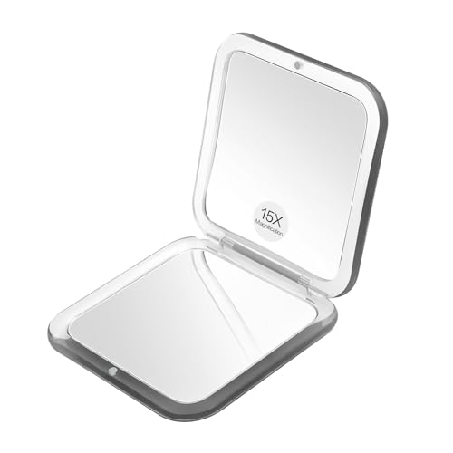 Compact Travel Small Magnifying Mirror - Snowflakes Pocket Mirror -1x/15x Magnification Cosmetic Mirrors Handheld Portable for Travel and Purses (Black)
