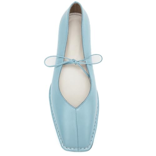 Image of Lace up Ballet Flats Women Square Toe Mary Jane Flats Bow Slip On Comfortable Ballerina Shoes