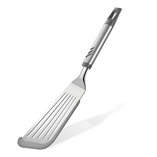 Lebabo Fish Spatula for Nonstick Cookware, Stainless Steel Slotted Spatula with Silicone Edge, Flexible Metal Turner for Cooking, Flipping, Frying, 12.6