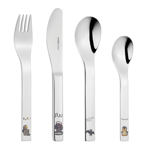 ANOUK - Set di posate per bambini 4 pezzi in acciaio inox forchetta per coltello per cucchiaino da caffè per ispirato ai popolari libri per Anouk ideale come