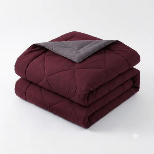 Image of 220 GSM Comforter Set Double Bed | Microfiber Reversible AC Blanket Duvet Quilt for Double Bed King Size for Winter (Maroon & Grey)