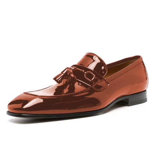 FOWT Men Glossy Square Toe Tassels Decor Loafers Low Heel Slip On Casual Daily Walking Shoes Size 4-16 US