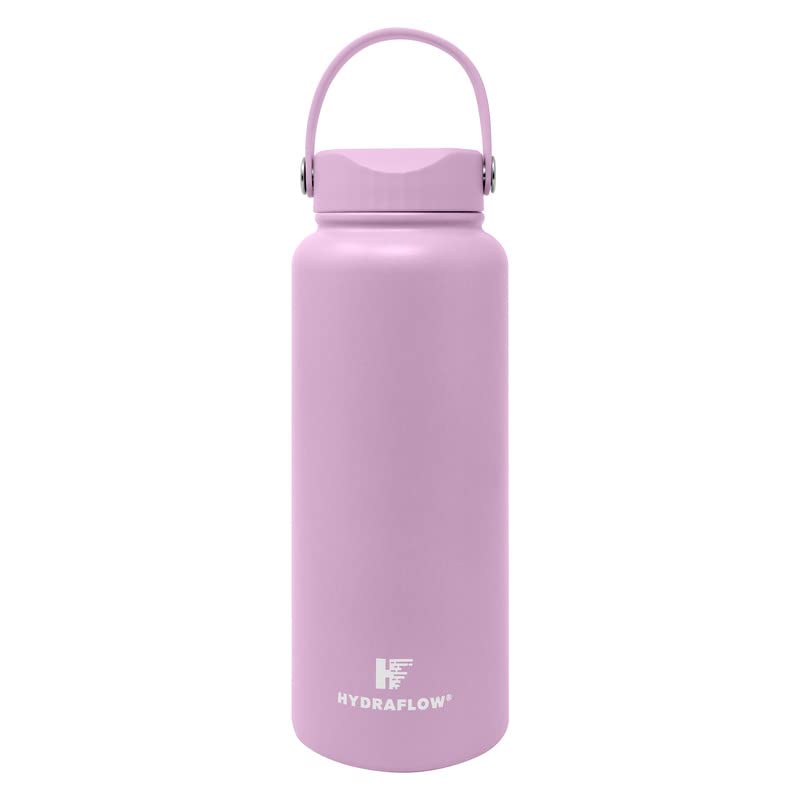 Hydraflow Hybrid - Triple Wall Vacuum Insulated Water Bottle with Wide Mouth Lid (34oz, Pastel Purple) Stainless Steel Metal Thermos, Reusable Leak Proof BPA-FREE for Sports and Travel